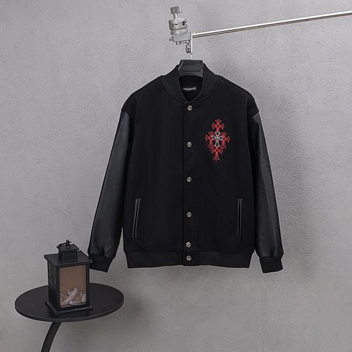 Chrome Hearts High - density Embroidered Baseball Jacket with Cotton Rib