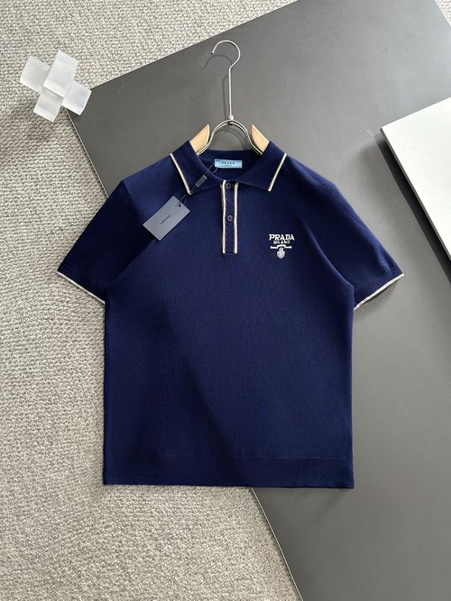 Prada Soft Knit T-Shirt in Sapphire Blue