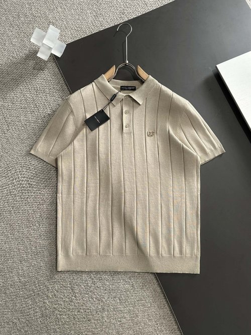 Dolce & Gabbana Soft Knit T-Shirt in White & Khaki