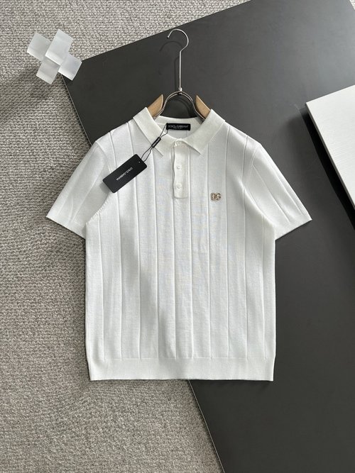 Dolce & Gabbana Soft Knit T-Shirt in White & Khaki