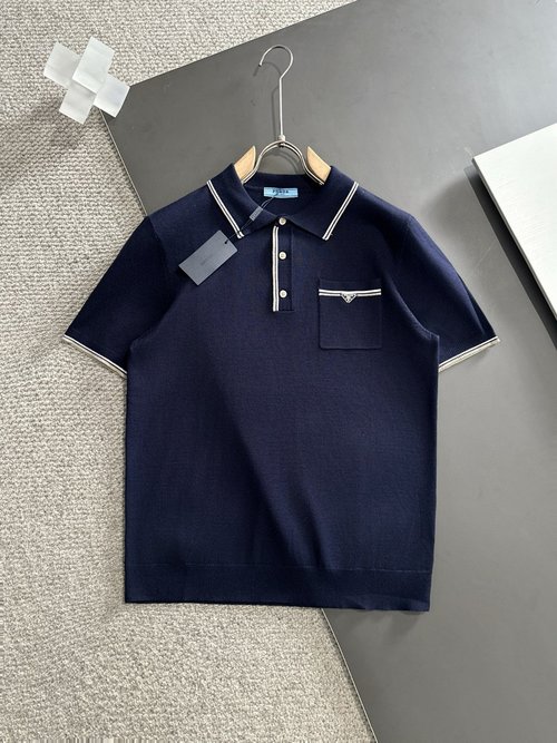 Prada Soft Knit T-Shirt in White & Sapphire