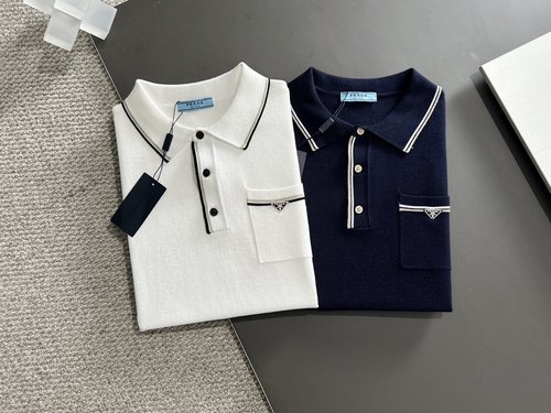 Prada Soft Knit T-Shirt in White & Sapphire