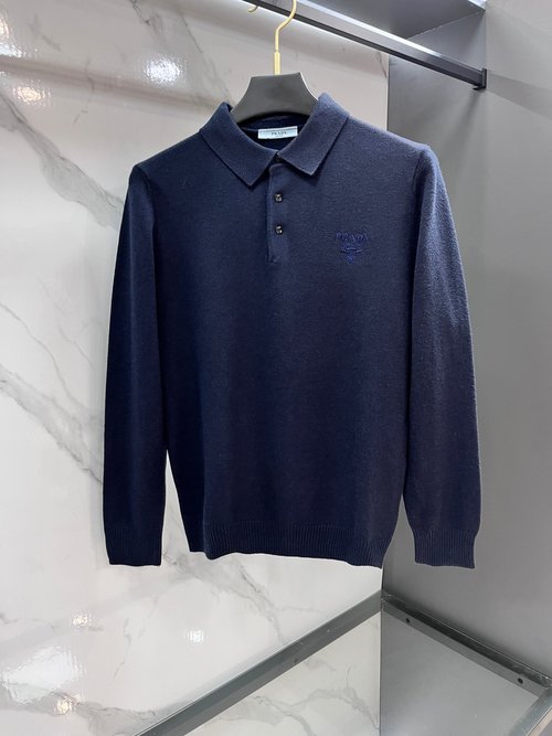 Prada Imported Wool Sweater with Logo, Comfortable and Stylish
