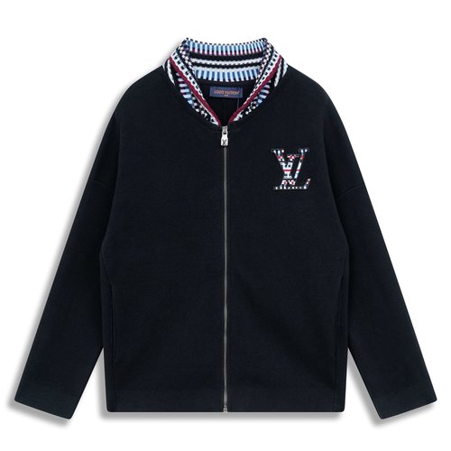 Louis Vuitton Wool Blend Zipper Jacket with Embroidered Logo