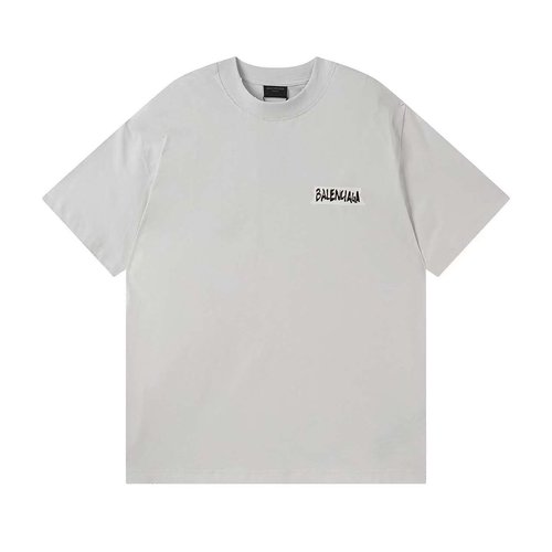 Balenciaga White Tape Logo Direct Spray Print Distressed T-Shirt