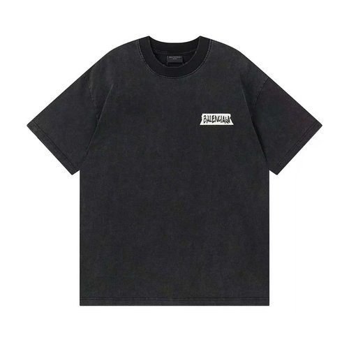 Balenciaga White Tape Logo Direct Spray Print Distressed T-Shirt