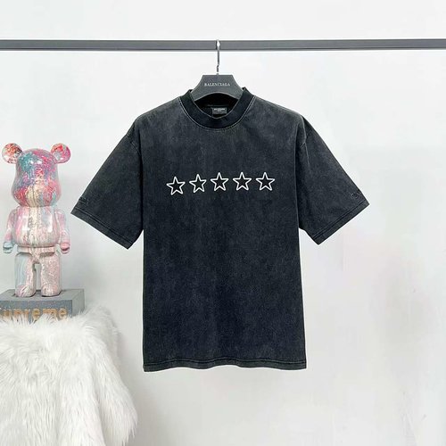 Balenciaga Stars Slogan Print Embroidered Snow Wash Tee