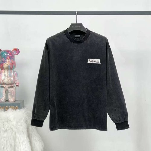 Balenciaga White Tape Logo Printed Faded Long Sleeve Top