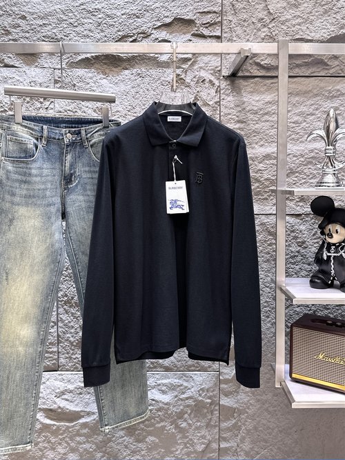 Burberry Long Sleeve Polo Shirt with Fine Cotton Fabric