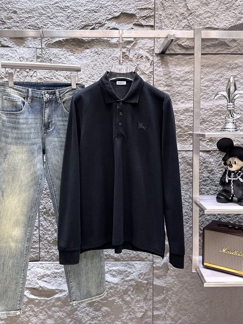 Burberry Long Sleeve Polo Shirt with Fine Cotton Fabric
