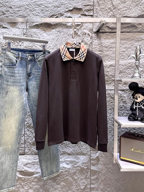 Burberry Long Sleeve Polo Shirt with Fine Cotton Fabric