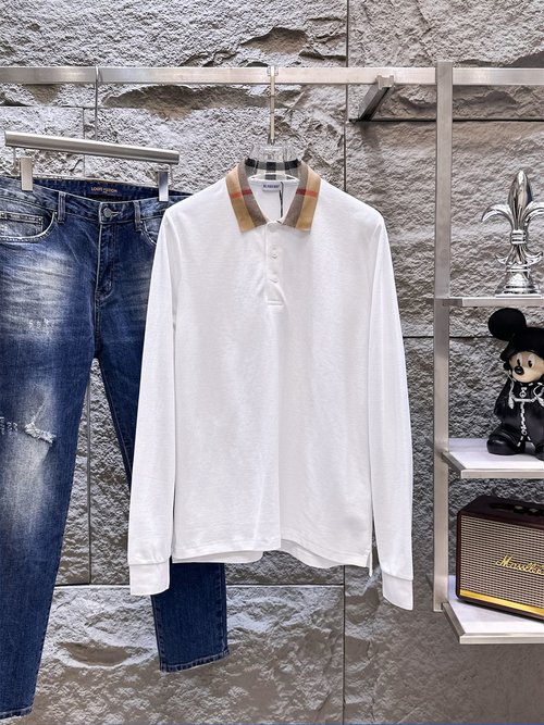 Burberry Long Sleeve Polo Shirt with Fine Cotton Fabric