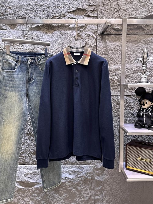 Burberry Long Sleeve Polo Shirt with Fine Cotton Fabric