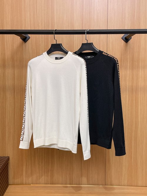 Fendi New Black and White Round Neck Knit Sweater