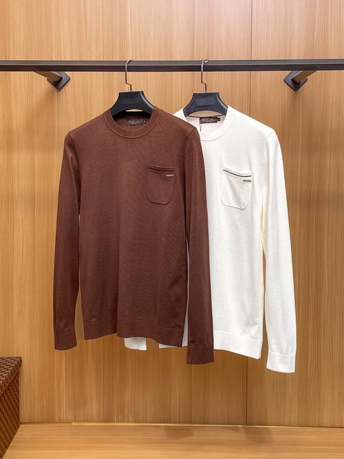 Loro Piana New Black and White Round Neck Knit Sweater