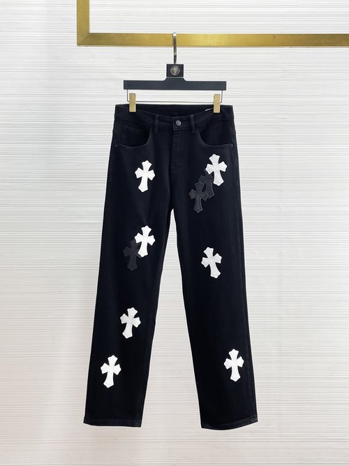 Chrome Hearts Patchwork Washed Jeans with High Elasticity