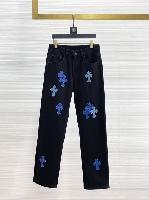 Chrome Hearts Patchwork Washed Jeans with High Elasticity