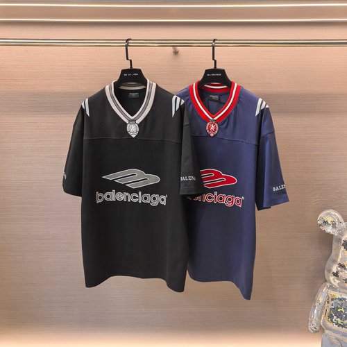Balenciaga Football Badge Embroidery V-Neck T-Shirt