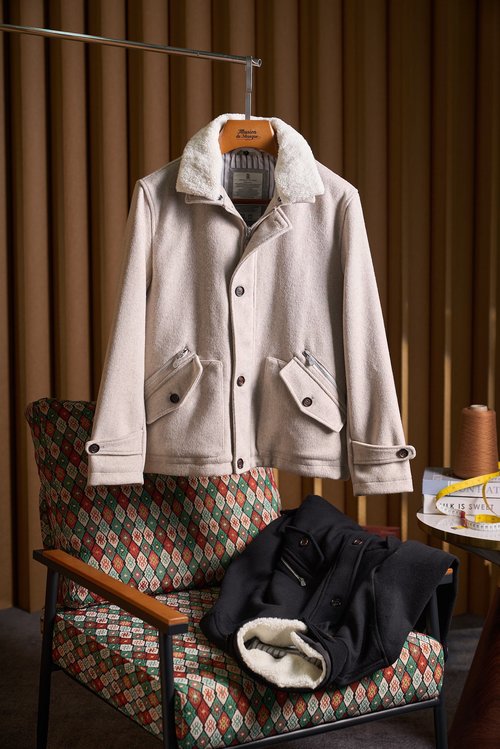 Loewe Detachable Mink Collar Wool Blend Zip Jacket