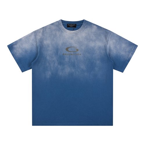 Balenciaga Classic Cotton Tee with Double Layer Print & Distressed Look