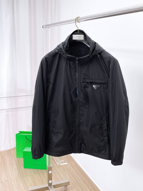 Prada Detachable-hat Nylon Collared Jacket