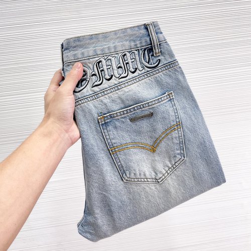 Chrome Hearts Original Design Distressed Jeans with Embroidery