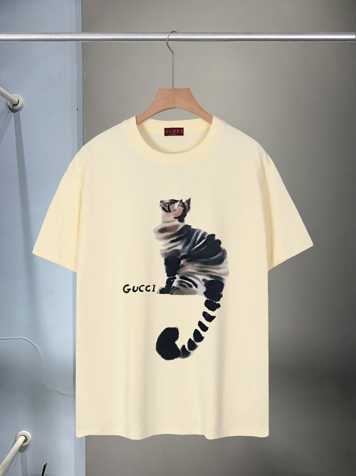 Gucci Kitten Printed Round Neck T-Shirt, High Quality
