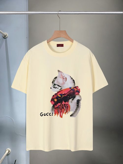 Gucci Kitten Printed Round Neck T-Shirt, High Quality