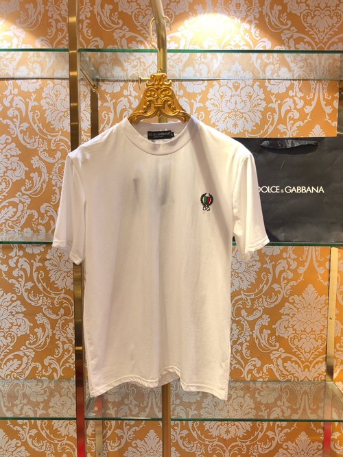 Dolce & Gabbana Cotton T-shirt with DG Embroidery, White/Black/Coffee