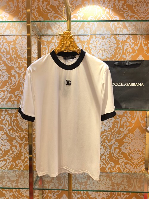 Dolce & Gabbana Cotton T-shirt with Chest DG Embroidery, White/Black
