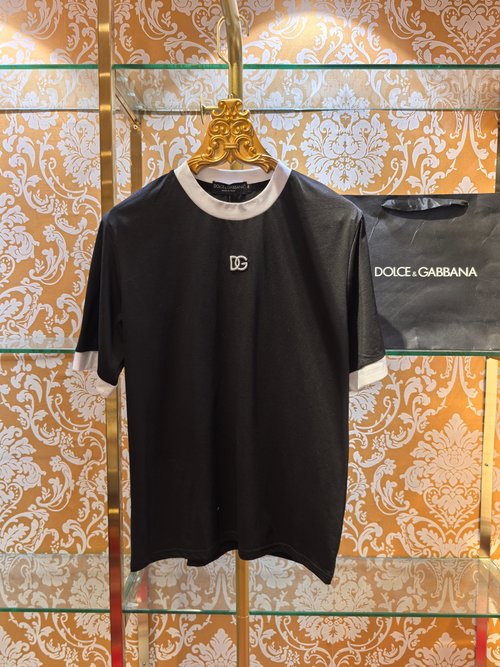 Dolce & Gabbana Cotton T-shirt with Chest DG Embroidery, White/Black