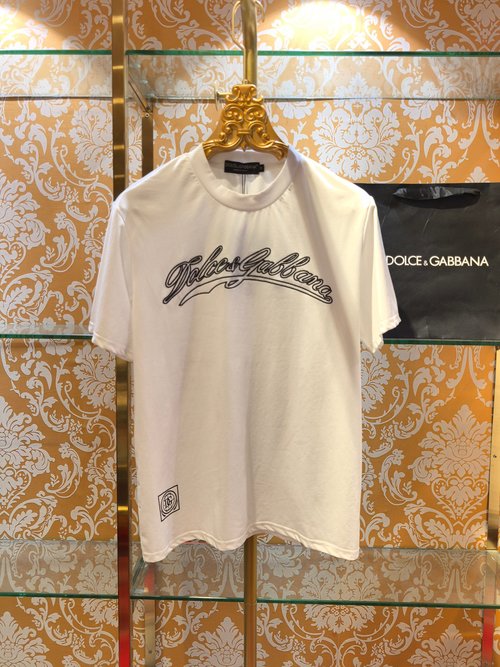 Dolce & Gabbana Cotton T-shirt with Chest DG Letter Embroidery, White/Black