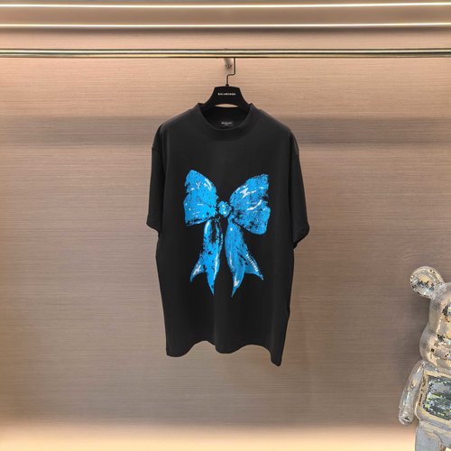 Balenciaga Cracked Bow Tie Logo Short Sleeve Shirt