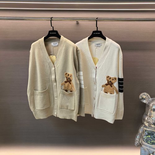Versace Cartoon Bear Four-Bar Alpaca Wool Cardigan