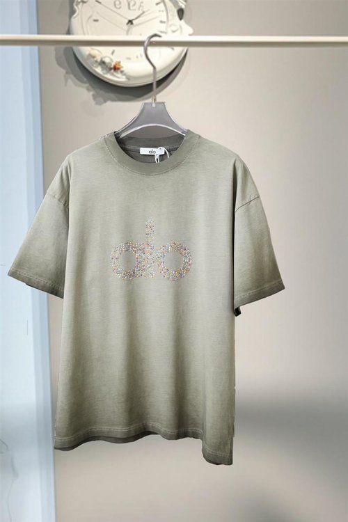 Alo Heavy-Washed Short Sleeve T-Shirt with Logo and Beads