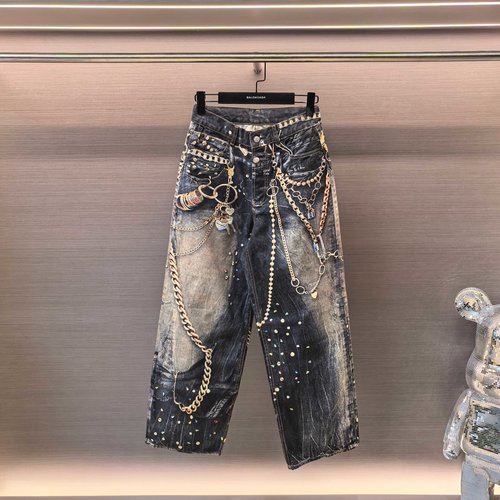 Dior New Year Black Gold Chain Jeans