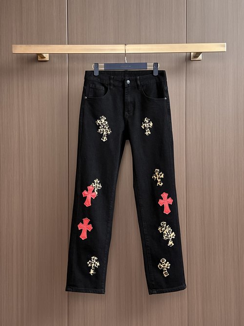 Chrome Hearts Patchwork Distressed Jeans with High Comfort