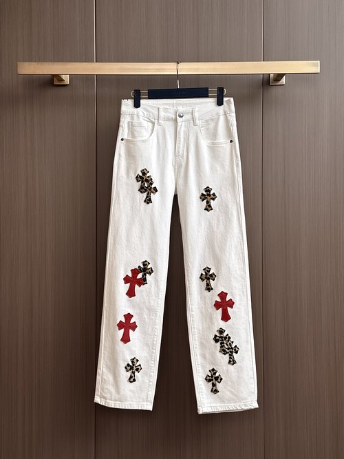 Chrome Hearts Patchwork Distressed Jeans with High Comfort