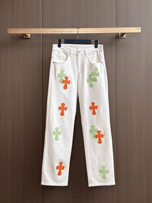 Chrome Hearts Patchwork Distressed Jeans with High Comfort