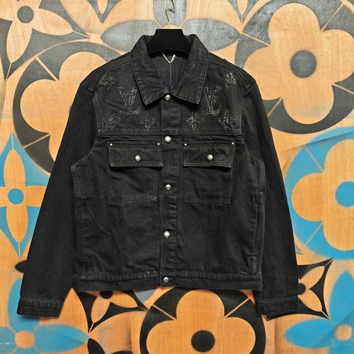 Louis Vuitton Distressed Logo Black-Gray Washed Jeans