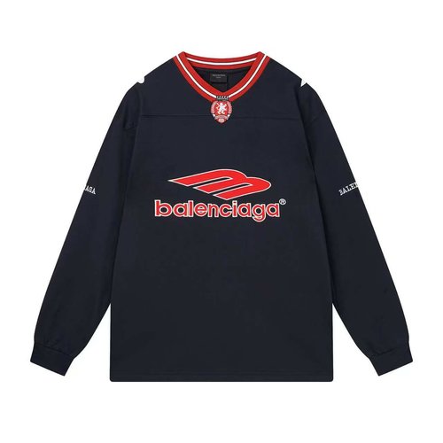 Balenciaga V-Neck Embroidered Print Long Sleeve Relaxed Top
