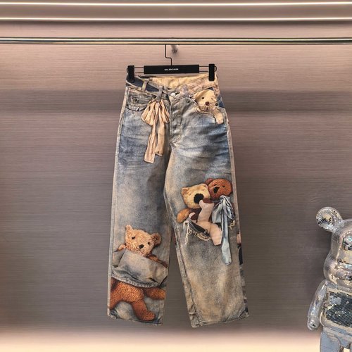Dior Cute Bear Pattern Loose Jeans, Unisex