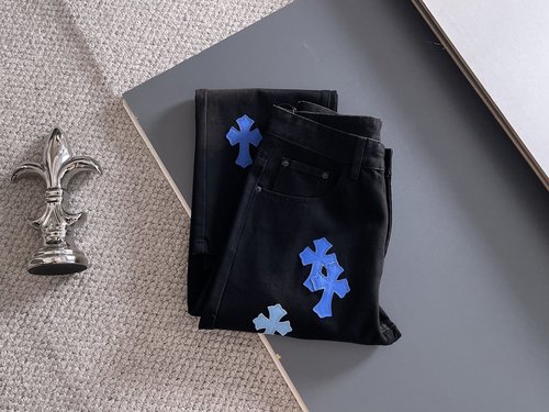 Chrome Hearts Patchwork Washed Jeans with High-Elastic Fabric