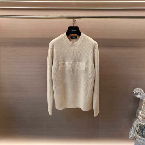 Fendi Logo Jacquard Round Neck Knit Sweater