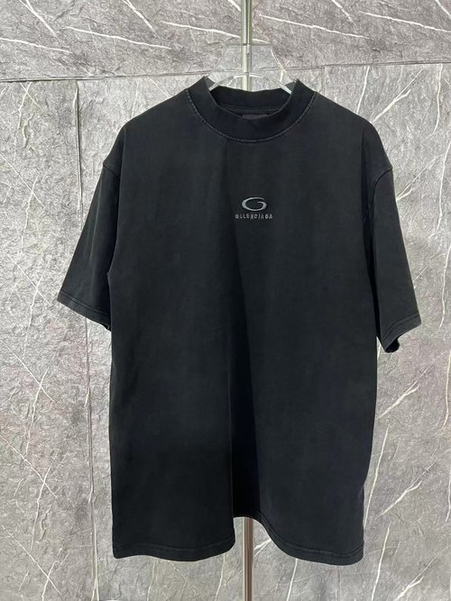 Balenciaga Single Ring Logo Embroidered Vintage Short Sleeve Tee Shirt