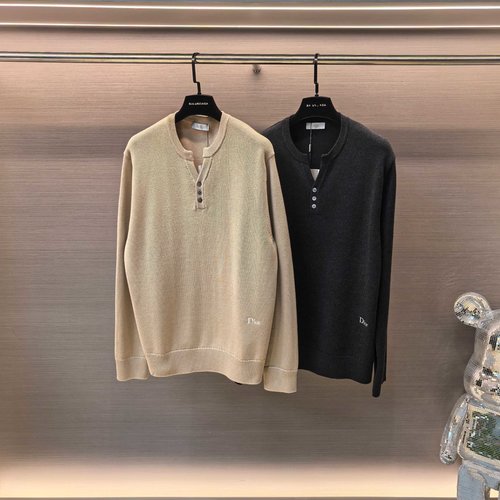 Dior V-Neck Button-Open Embroidered Pullover Sweater