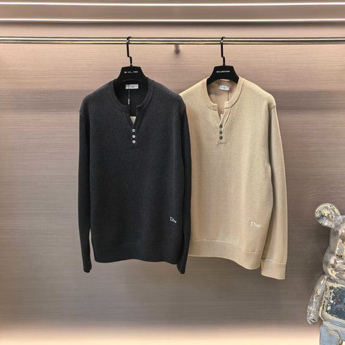 Dior V-Neck Button-Open Embroidered Pullover Sweater