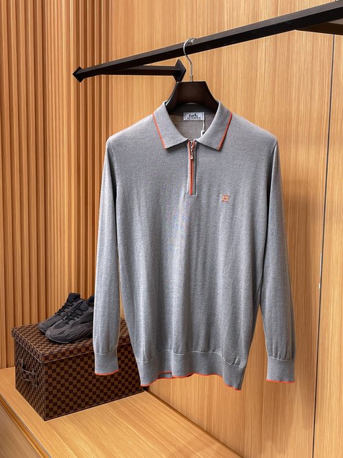 Hermes Classic Knitted Polo Sweater with Elegant Texture