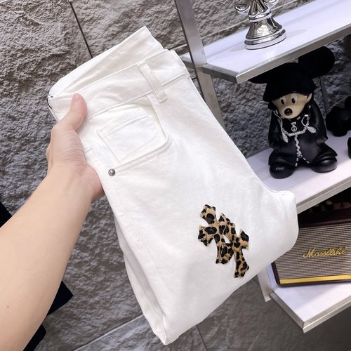 Chrome Hearts Patchwork Washed Jeans with High Elasticity