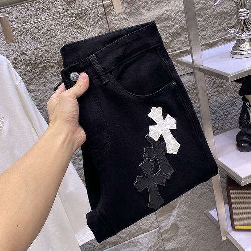 Chrome Hearts Patchwork Washed Jeans with High Elasticity
